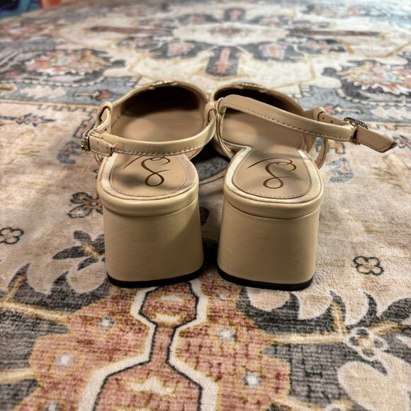 Sam Edelman Tarra Sling Back Cap Toe Pump Tan and Black Kitten Heel Holiday W 8 - Picture 7 of 15